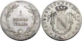 BADEN - DURLACH. Karl Ludwig Friedrich, 1811 - 1818. Kronentaler (29.42g). 1816 D, Karlsruhe. Wertangabe in drei Zeilen zwischen gekreuzten Lorbeerzwe...