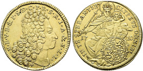 BAYERN. Maximilian II. Emanuel, 1679 - 1726. Max d'or (6.48g). 1720, München. Büste nach rechts, darunter Münzzeichen Stern / Madonna mit Krone, Zepte...