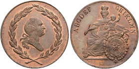 BAYERN. Karl Theodor, 1777 - 1799. Cu.-Probemünze (in Kreuzer-Größe) (6.35g). o.J., München. Büste mit gebundenen Haaren nach rechts, umgeben von Lorb...