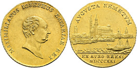 BAYERN. Maximilian IV. (I.) Josef, 1799 - 1825. Dukat (3.48g). 1821, München. Sogenannter "Rheingolddukat". Büste nach rechts / Stadtansicht von Speye...