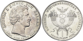 BAYERN. Ludwig I., 1825 - 1848. Konventionstaler (27.98g). 1827, München. Sogenannter "Geschichtstaler". Auf den Bayerisch-Württembergischen Zollverei...