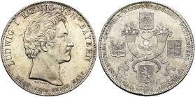 BAYERN. Ludwig I., 1825 - 1848. Konventionstaler (28.06g). 1829, München. Sogenannter "Geschichtstaler". Kopf nach rechts, darunter C. VOIGT / Caduceu...