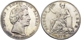 BAYERN. Ludwig I., 1825 - 1848. Konventionstaler (28.05g). 1830, München. Sogenannter "Geschichtstaler". Auf Bayerns Treue. Kopf nach rechts, darunter...