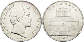 BAYERN. Ludwig I., 1825 - 1848. Geschichtsdoppeltaler (2 Vereinstaler zu 3 1/2 Gulden) (37.05g). 1842, München. Auf die Einweihung der Walhalla bei Re...