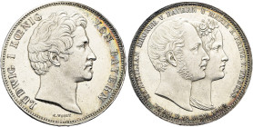 BAYERN. Ludwig I., 1825 - 1848. Doppeltaler (2 Vereinstaler) (37.18g). 1842, München. Sogenannter "Geschichtsdoppeltaler". Auf die Hochzeit des Kronpr...