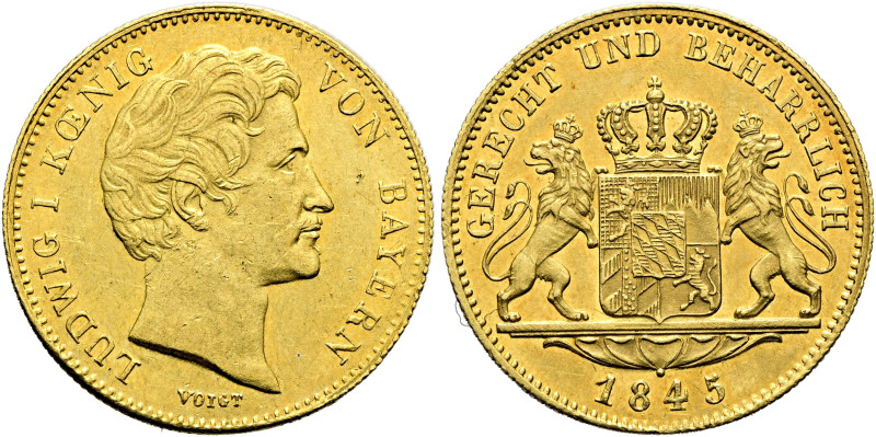 BAYERN. Ludwig I., 1825 - 1848. Dukat (3.48g). 1845, München. Kopf nach rechts, ...