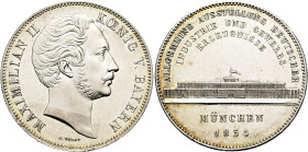 BAYERN. Maximilian II., 1848 - 1864. Geschichtsdoppeltaler (2 Vereinstaler) (37.11g). 1854, München. Auf die Industrie- und Gewerbeausstellung in Münc...