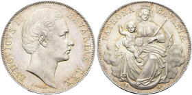 BAYERN. Ludwig II., 1864 - 1886. Vereinstaler (18.54g). 1868, München. Kopf nach rechts, darunter Signatur C.VOIGT / Mondsichelmadonna mit Zepter und ...