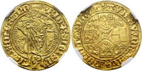 BRANDENBURG-FRANKEN. Friedrich und Sigismund, 1486 - 1495. Goldgulden (3.25g). o.J. (ca. 1486-1495), Schwabach. Sogenannter "Rheinischer Gulden". Münz...