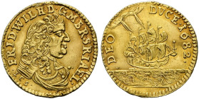 BRANDENBURG / PREUSSEN. Friedrich Wilhelm, "der große Kurfürst", 1640 - 1688. Dukat (3.44g). 1682 LCS, Berlin. Sogenannter "Guinea-Dukat". FRID : WILH...