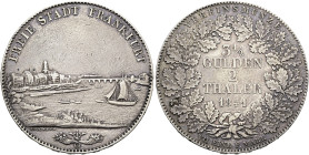 FRANKFURT AM MAIN, Stadt. Doppeltaler (2 Vereinstaler zu 3 1/2 Gulden) (36.97g). 1841, Frankfurt am Main. Stadtansicht mit dem Main, darauf Schiffe, i...