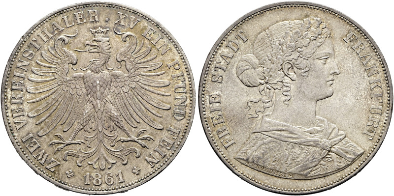 FRANKFURT AM MAIN, Stadt. Doppeltaler (2 Vereinstaler) (37.05g). 1861, Frankfurt...