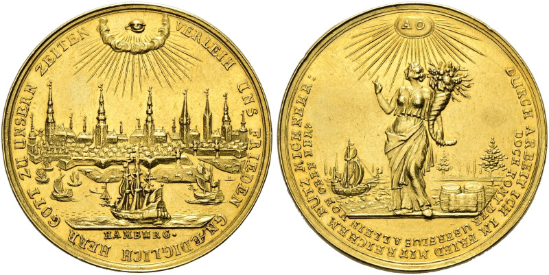 HAMBURG, Stadt. 1/2 Portugalöser zu 5 Dukaten (17.25g). o.J. (1697-1700), unsign...