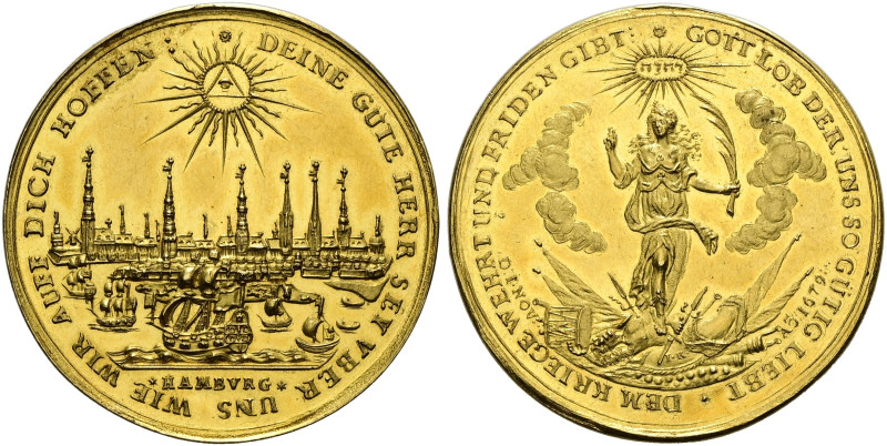 HAMBURG, Stadt. 1/2 Portugalöser zu 5 Dukaten (17.31g). 1679, von J. Rethe oder ...