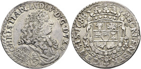 MECKLENBURG-SCHWERIN. Christian Ludwig I., 1658 - 1692. 2/3 Taler (Gulden) (16.78g). 1688, Ratzeburg. Geharnischtes und drapiertes Brustbild nach rech...