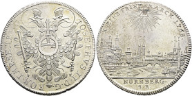 NÜRNBERG, Stadt. Konventionstaler (28.02g). 1768 SR, Nürnberg. Mit dem Titel von Kaiser Josef II., 1765 - 1790. Gekrönter und nimbierter Doppeladler m...