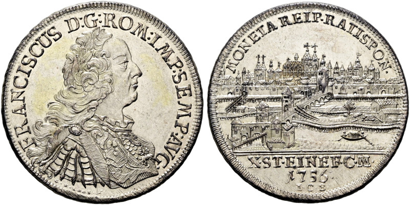 REGENSBURG, Stadt. Konventionstaler (28.09g). 1756 ICB, Regensburg. Mit dem Tite...