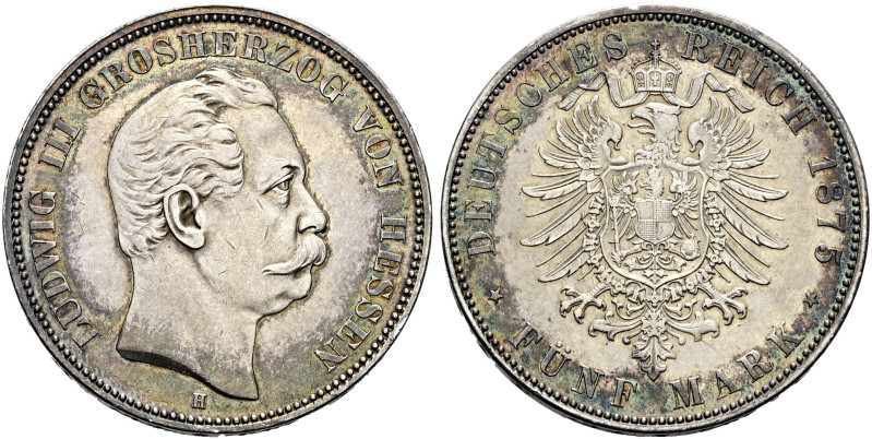 REICHSSILBERMÜNZEN. HESSEN. Ludwig III., 1848-1877. 5 Mark (27.74g). 1875 H, Dar...