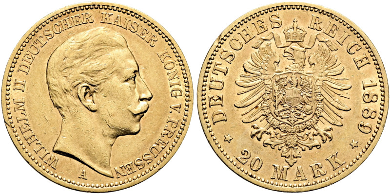 REICHSGOLDMÜNZEN. PREUSSEN. Wilhelm II., 1888-1918. 20 Mark (7.94g). 1889 A, Ber...