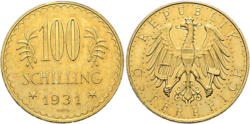 ERSTE REPUBLIK, 1918 - 1938. 100 Schilling (23.50g). 1931, Wien. Wertangabe und ...