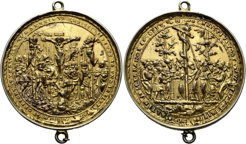 BÖHMEN. Joachimsthal. Altvergoldete Silbergussmedaille in Trägerring 1539, aus d...