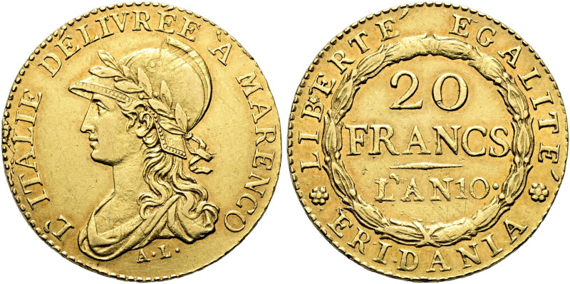 ITALIEN. SUBALPINE REPUBLIK. 20 Francs (6.43g). AN 10 (1801), Turin. Auf den Sie...