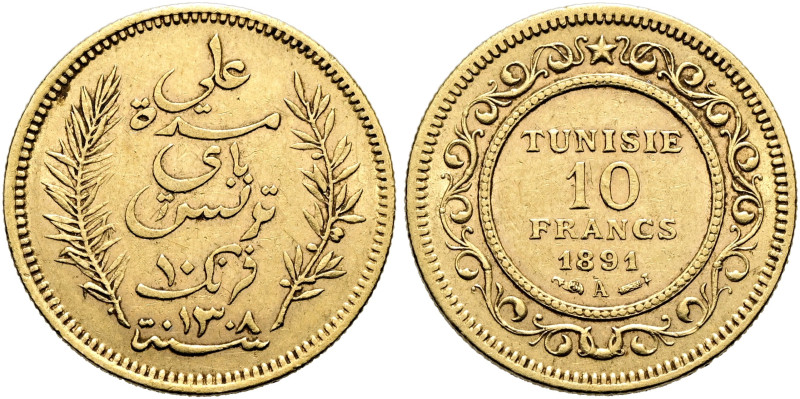 TUNESIEN. UNTER FRANZÖSISCHEM PROTEKTORAT. Ali Bey, 1882 - 1902. 10 Francs (3.21...