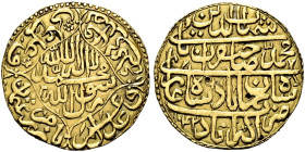 INDIEN. MUGHAL. Shah Jahan, 1037 - 1068 a.H. (1628 - 1658 AD). Mohur (10.91g). 1042 a.H., Regierungsjahr 6 (1633 AD), Akbarabad (Agra). Drei Zeilen Sc...