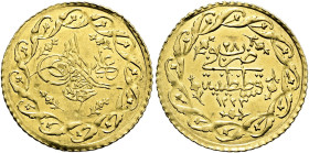 OSMANISCHES REICH. Mahmud II., 1223 - 1255. a.H. (1808 - 1839 AD). Cedid Mahmudiye (Gold) (1.56g). 1223 / 28 AH (=1836 AD), Qustantiniya (Konstantinop...