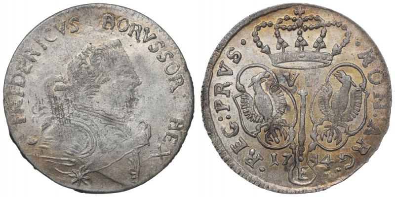 Germany, Preussen, Friedrich II, 6 groschen 1754, E Piękny, okołomenniczy egzemp...