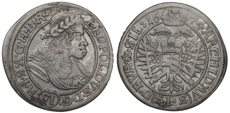 Schlesien under Habsburg, Leopold I, 6 kreuzer 1674, Breslau Ładny egzemplarz. A...