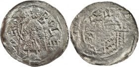 Bolesław III Krzywousty (1107-38), Kraków, denar, książę z OSZCZEPEM - RZADKOŚĆ Very Rare R8