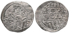 Bolesław IV Kędzierzawy (1146-73), Kraków, denar, cesarz na tronie, NAPIS - RZADKI RRR