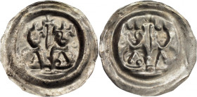 Władysłw Laskonogi (1202-29) i Henryk Brodaty (1201-38), Kraków, brakteat, dwie UKORONOWANE postacie - WYBITNA RZADKOŚĆ RRRR