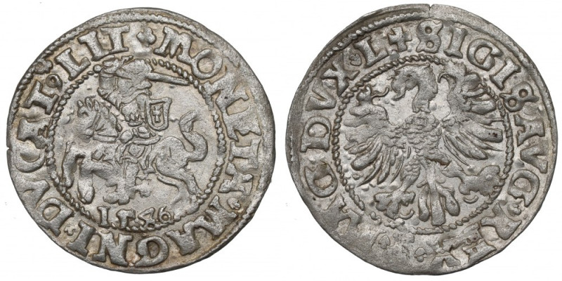 Sigismund II Augustus, Halfgroat 1546, Vilnius - L/LITV Rzadki, najstarszy typ p...