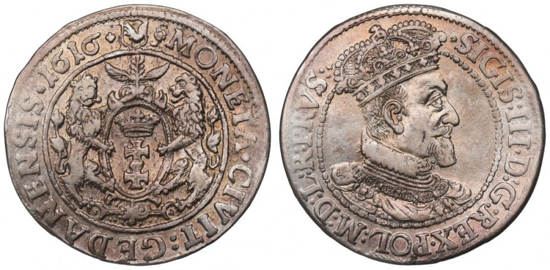 Sigismund III, 18 groschen 1616, Danzig Ładny egzemplarz. Świetnie widoczne drug...