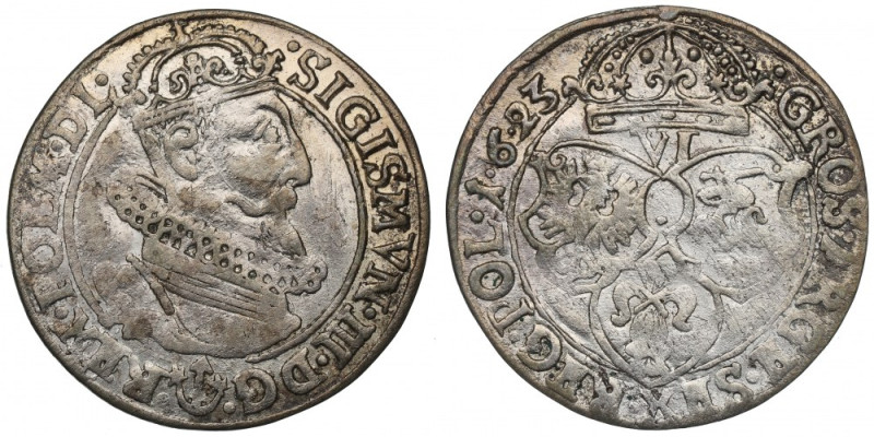 Sigismund III, 6 groschen 1623, Cracow Ładny egzemplarz. Pierwszy rocznik szósta...