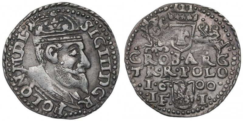 Sigismund III, 3 groschen 1600, Olcusia Ładny trojak olkuski. Nieopisany u Igera...