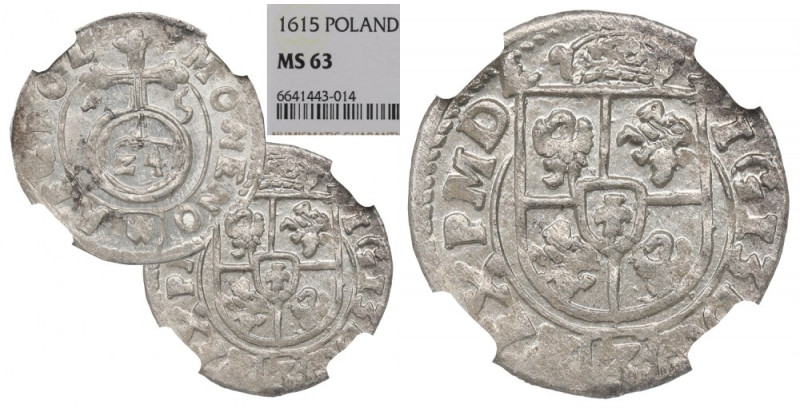 Sigismund III, 1,5 groschen 1615, Bromberg - NGC MS63 Piękny przykład lubianej e...