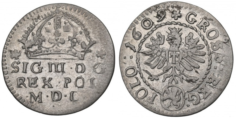 Sigismund III, Groschen 1609, Cracow Bardzo ładny egzemplarz Odmiana z herbem Le...