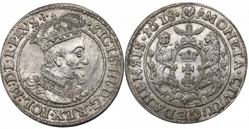 Sigismund III, 18 groschen 1616, Danzig - NGC MS63 Rzadka odmiana orta gdańskieg...