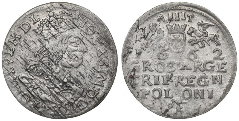 John II Casimir, 3 groschen 1662, Cracow Piękny egzemplarz rzadkiej typologiczni...