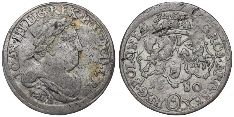 Jan III Sobieski, Szóstak 1680, Bydgoszcz Ładny, połyskowy egzemplarz. Odmiana z...