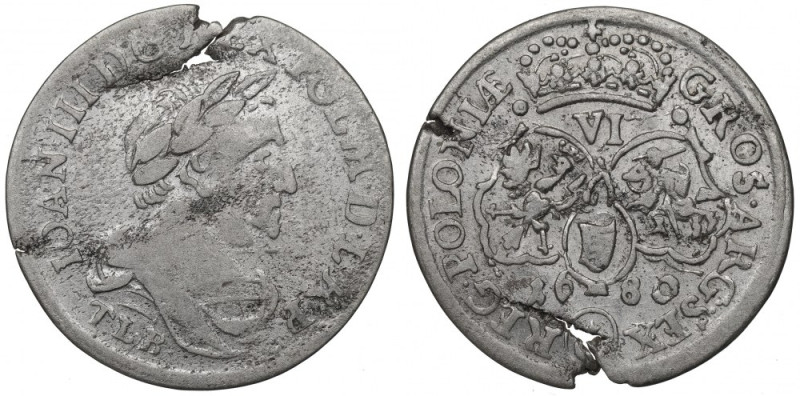 Jan III Sobieski, Szóstak 1680, Kraków - rozetki przy koronie Ładny egzmeplarz. ...