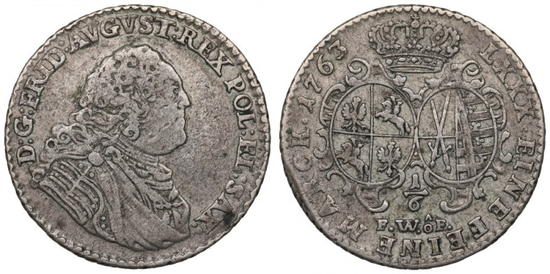 Germany, Saxony, Friedrich August II, 1/6 thaler 1763 Obiegowy, w pełni czytelny...