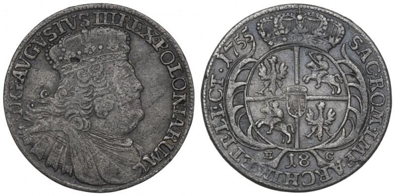 Saxony, Friedrich August II, 18 groschen 1755 Obiegowy egzemplarz efraimka. Awer...