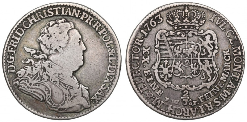 Saxony, Friedrich Christian, 2/3 thaler 1763 Ładny, obiegowy przykład rzadszej w...