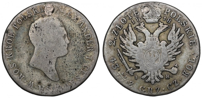 Kingdom of Poland, Alexander I, 2 zloty 1818 Obiegowy, czytelny egzemplarz. Zała...