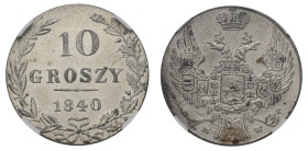 Poland under Russia, Nicholas I, 10 groschen 1840 - NGC MS65