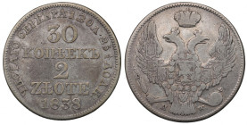 Nicholas I, 30 kopecks=2 zloty 1838 MW